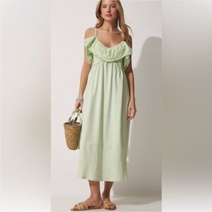 Zara Embroidered Eyelet Maxi Dress in Cool Cucumber Green
